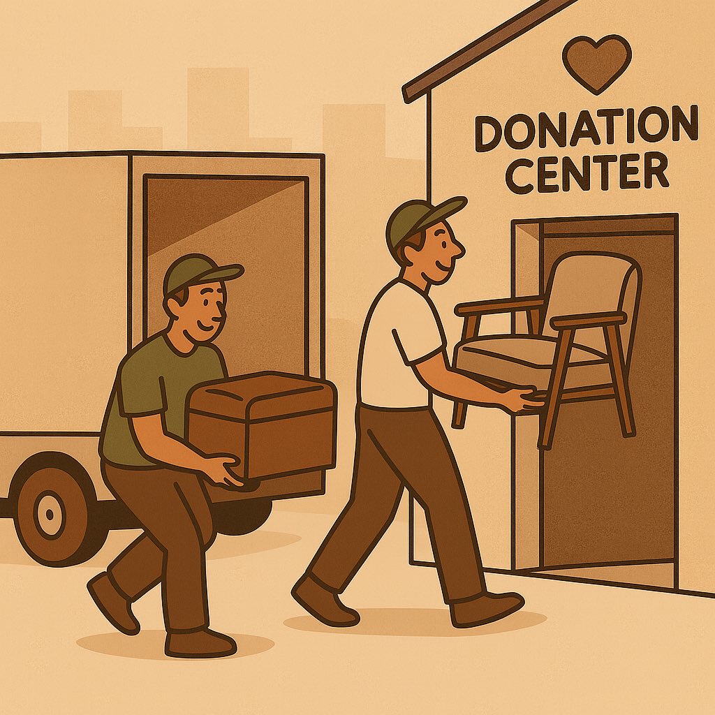Donation pros dropping off bulky items at a local charity