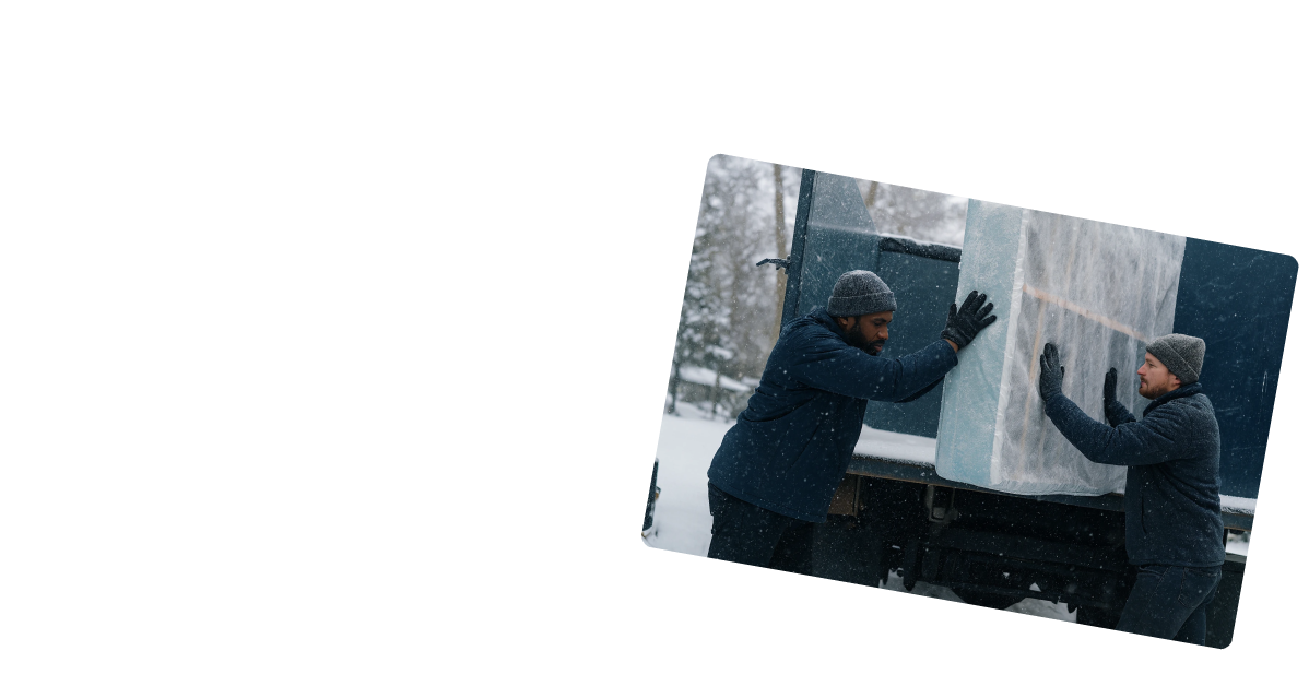 Two donation pros loading bulky items into a truck