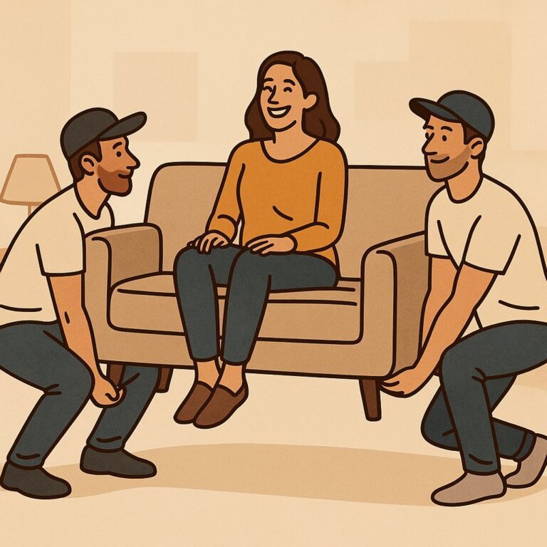 Donation pickup lifting heavy items for haul away.