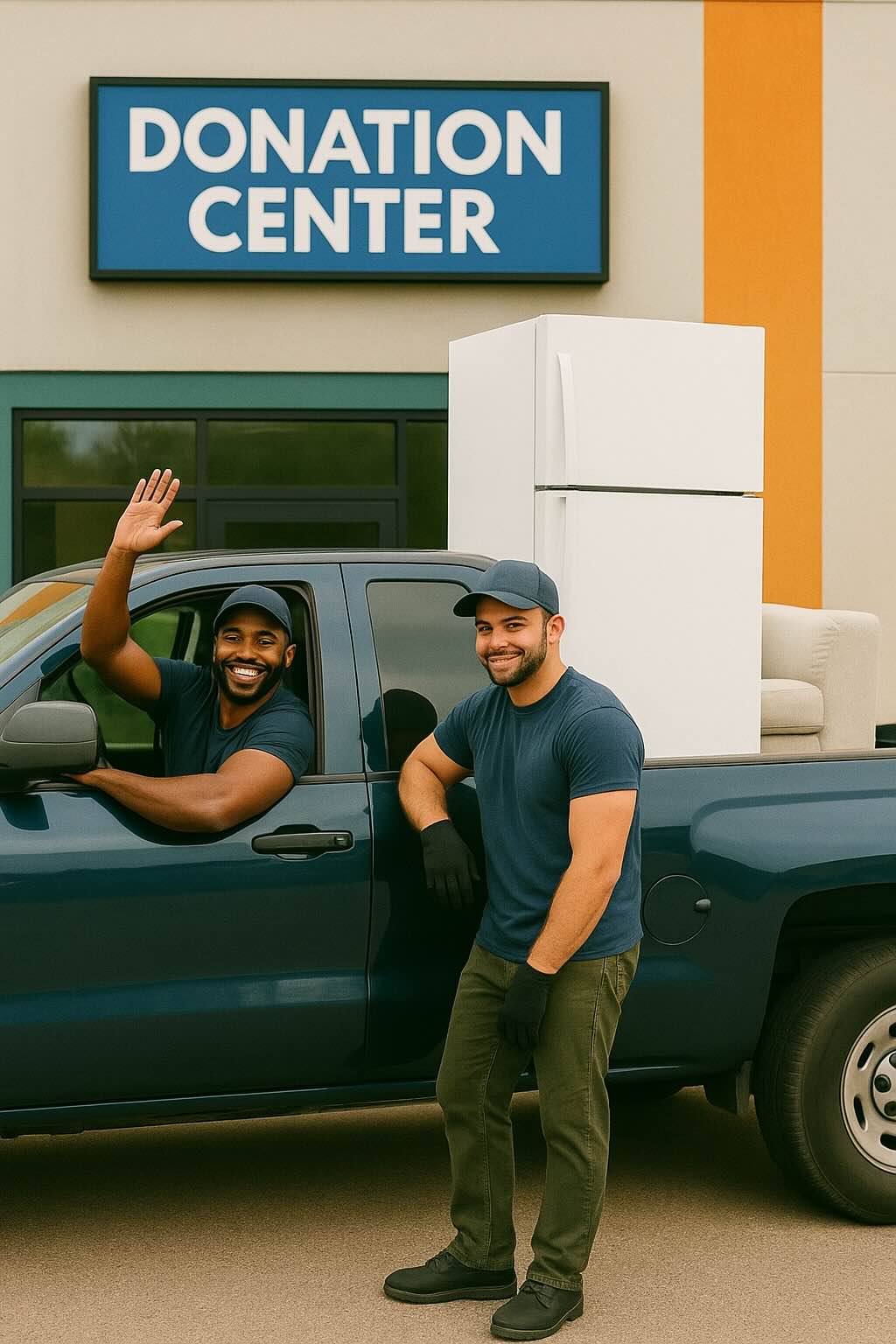 Local pros picking up an appliance for charity donation delivery