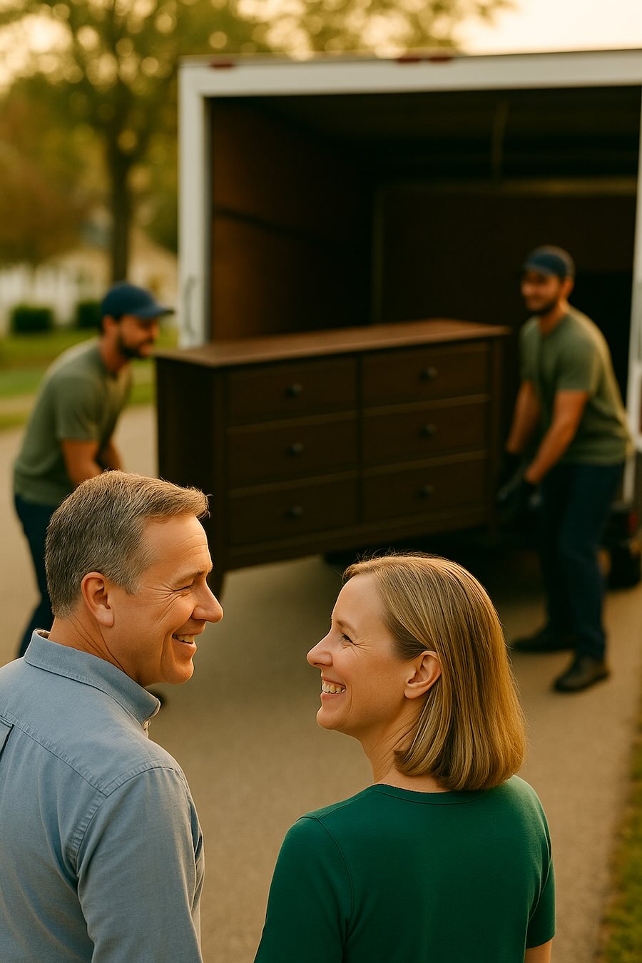 Local haulers loading a donated dresser into a truck during a pickup in North Kenova