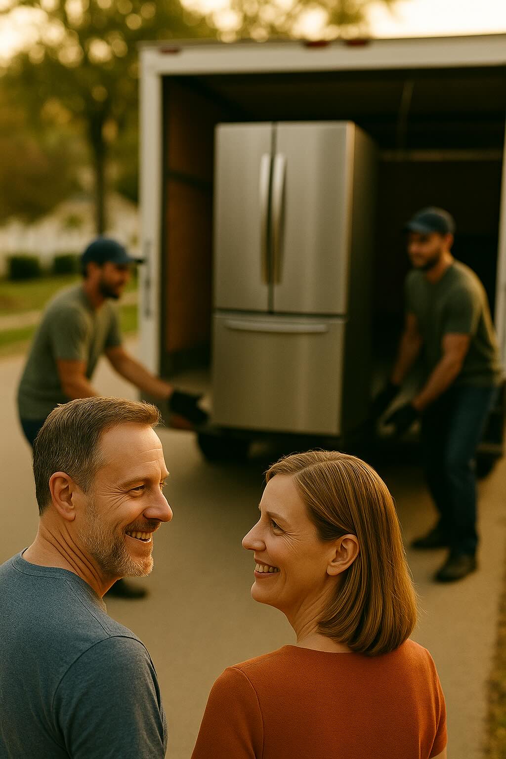 Local haulers loading a donated refrigerator into a truck during a pickup in Wayne