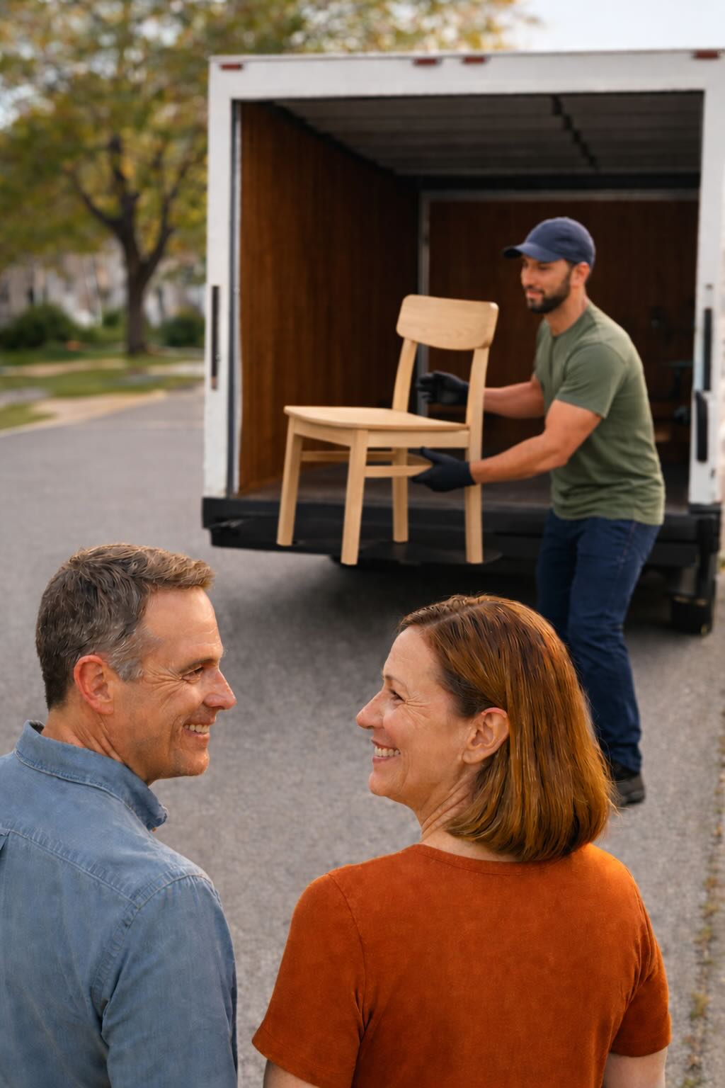 Local haulers loading a donated chairs into a truck during a pickup in Orange City