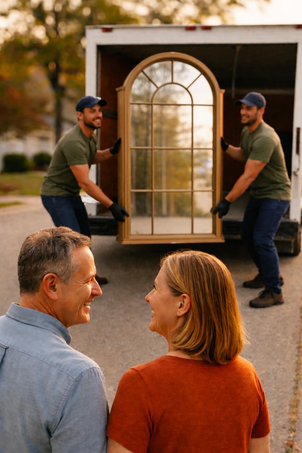 Local haulers loading a donated mirror into a truck during a pickup in New Smyrna Beach
